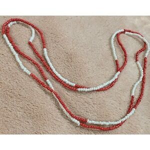 BUNDLE ONLY Vintage Red White Seed Beads Cold Beaded Necklace 20 inch Long